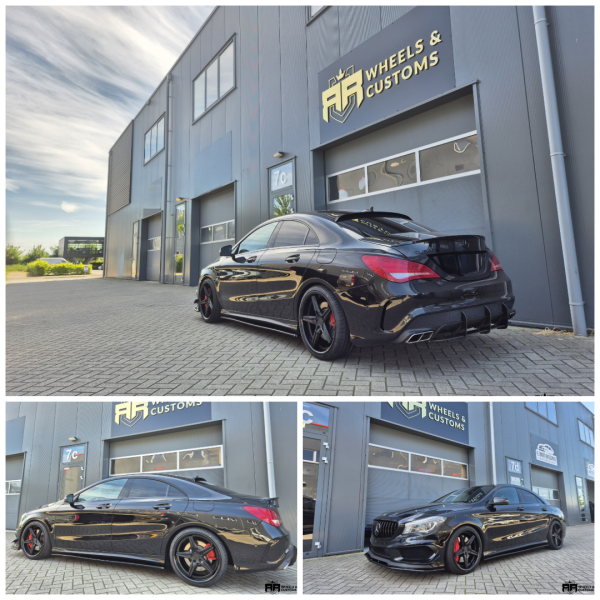 Mercedes CLA 45AMG voorzien van Concaver CVR9 Wheels 19 Inch 8.5J ET43 en 9J ET39 Custom PCD Matt Black + Maxton/Ingo Noak onderdelen