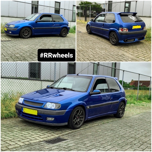 Citroen Saxo uitgerust met 15 inch Japan Racing JR29 velgen in Hyper Grey 7J ET15.