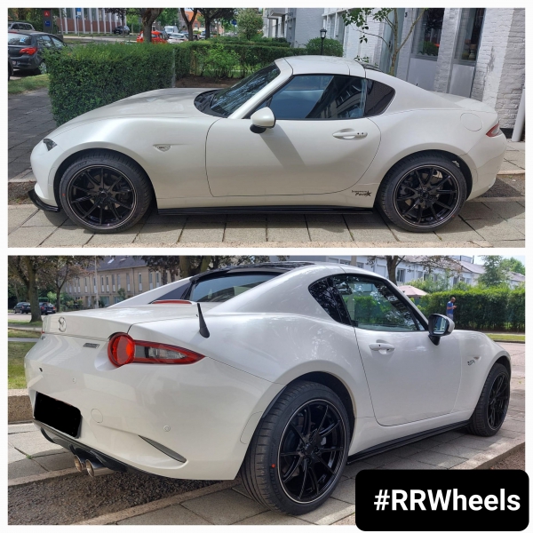 Deze Mazda MX5 voorzien van JF Luxury LC1001 - Gloss Black Machined Lip in 4x100 7.5J E345 rondom inclusief TPMS en Michelin banden in 205 45 17!