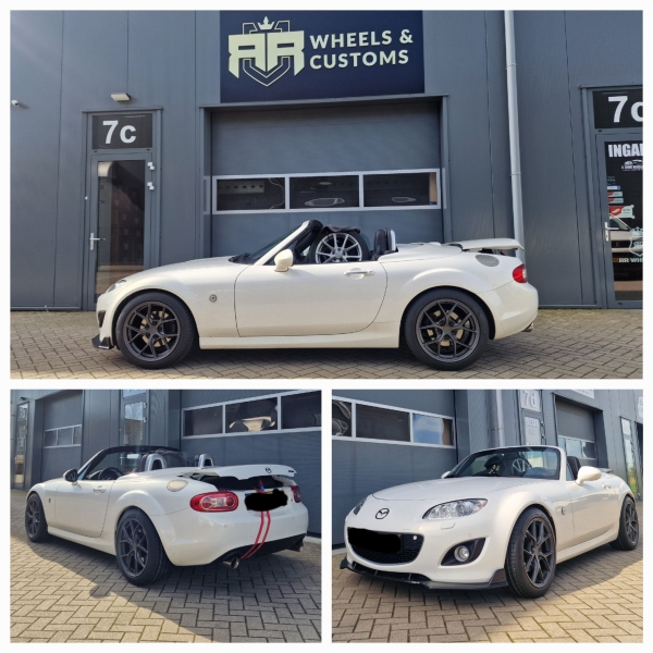 Deze Mazda MX5 hebben wij voorzien van Japan Racing SL01 in 17 inch 8J ET45 inclusief nieuwe Goodyear F1 Eagle banden in 225 45 17!