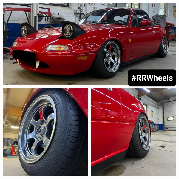  Deze Mazda MX5 Miata hebben wij voorzien van nieuwe JNC013 velgen in 15 inch 8J ET20 Hyper Black. Prima montage voor deze auto!