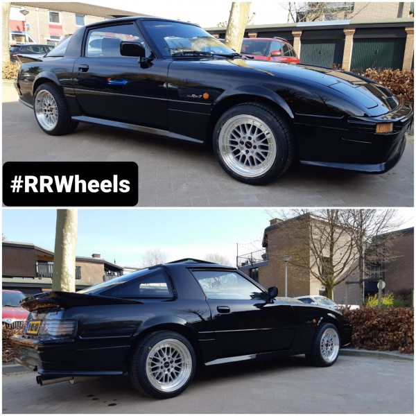 Wederom een â€‹â€‹heel bijzondere! Een Mazda RX7 uit 1982 voorzien van een breedset van Pro Racing in 16 inch 7.5J ET30 en 8.5J ET30.