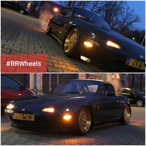 Mazda MX5 voorzien van Full Gold Motor sport velgen.