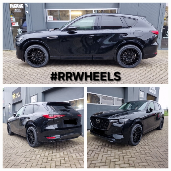 Deze nieuwe Mazda CX-60 hebben wij voorzien van 21 inch Ax CF2 Gloss Black velgen in 9J 5x114.3 ET40 inclusief nieuwe Vredestein banden in 265 40 21 en tevens verlagingsveren van H&R toegevoegd!