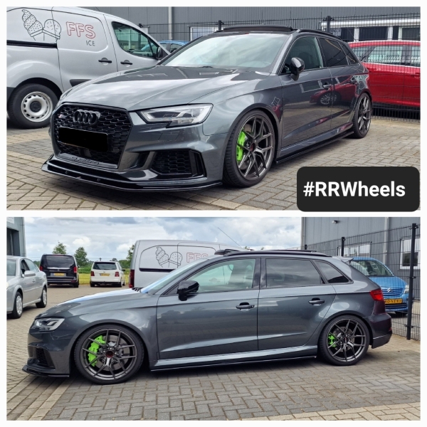Audi RS3 8V rondom voorzien van Motec Ultimate Steel grey in 19 inch 8.5J ET45. Ook  hebben wij een Full Maxton Design Kit gemonteerd, geweldige upgrade voor deze RS3!