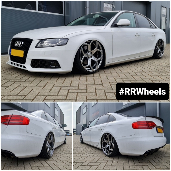 Bagged Audi A4 B8 voorzien van 20 inch Starco wheels in 9.5J ET32 rondom met Nankang banden in 235 30 20 rondom. Perfecte fitment!