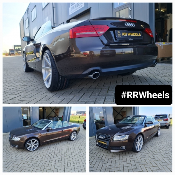 Audi A5 Cabrio voorzien van maximale fitment. Niche Road Wheels Verona Gloss Silver Machined in 20 inch 9J ET25 en 10.5J ET27 deep concave. Inclusief 255 30 20 en 275 30 20 banden van Milestone.