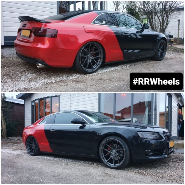 Audi A5 3.2 voorzien van Riviera RF107 in 20 inch 5x112 10J ET35 rondom - Carbon Grigio met 255 30 20 banden. Perfecte fitment en wat een kanon van een auto!