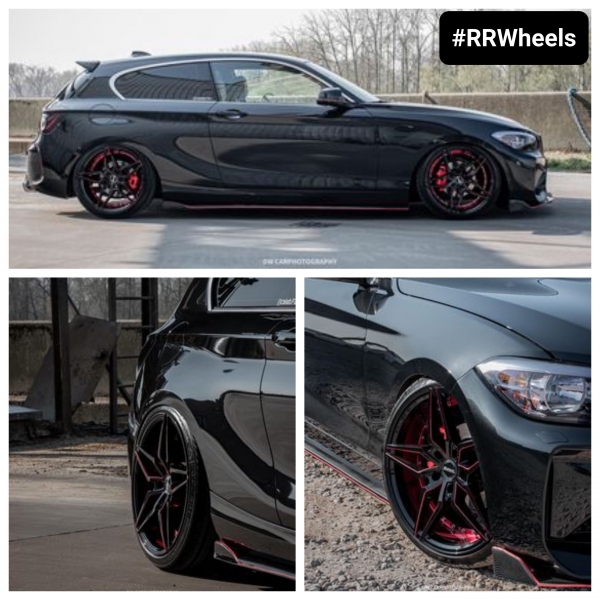  BMW 1 serie F21 voorzien van een 19 inch 5x120 Luistone Velgen L2100 - Gloss BLack Red Milling Line 5x120 8.5J en 9.5J ET35 rondom.