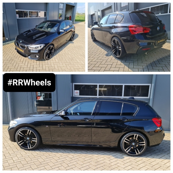  BMW 1-serie uitgerust met 19 inch BMW-wielen in 5x120 8.5J ET35 rondom inclusief Hankook Evo3 in 225 35 19 en 245 30 19.