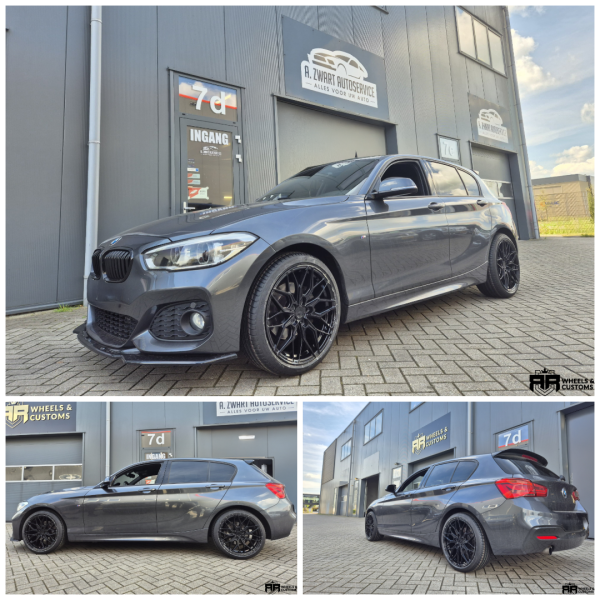 BMW 1 serie F20 2016 voorzien van Japan Racing JR46 Gloss 18 inch 8.5J ET42 Gloss Black, inclusief 225 40 18 Bridgestone banden