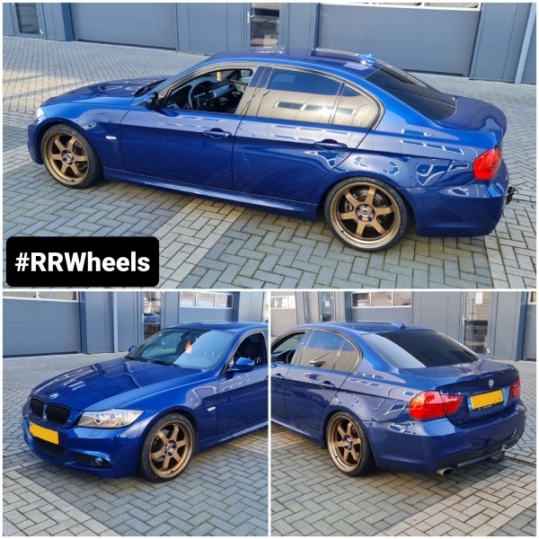 BMW E90 uitgerust met een 19 inch breedset van JF Luxury Milled Bronze - 5x120 8.5J / 9.5J ET35 inclusief Minerva F205 in 225 35 19 en 255 30 19!