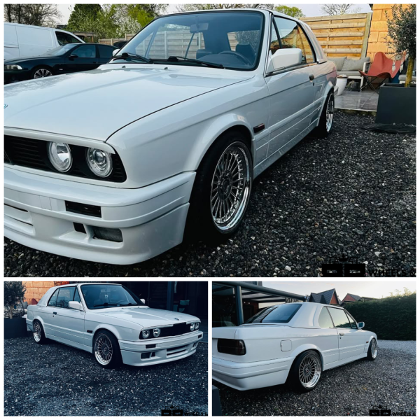 BMW E30 Voorzien van 17 inch 4x100 / 5x100 YKW Wheels Y7670 - Chrome + Gold Rivets - Breedset