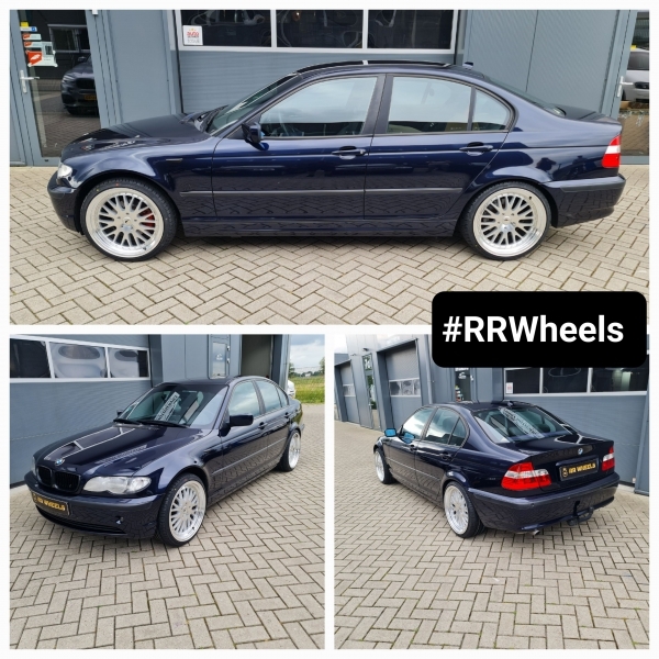 BMW E46 Sedan uitgerust met een 19 inch breedset van Japan Racing JR10 in 8.5J en 9.5J ET35 inclusief 225 35 19 en 255 30 19 van Milestone! Perfecte fitment.