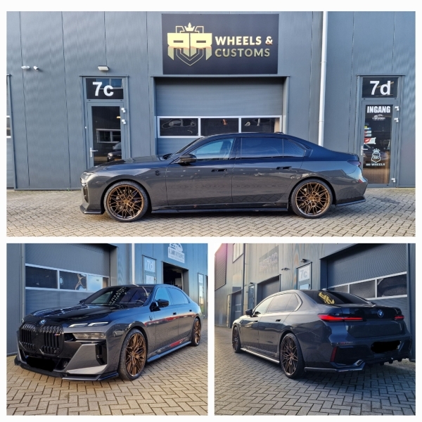 We hebben deze nieuwe Bmw I7 G70 22 inch Concave Wheels type CVR6 Brushed Bronze gemonteerd in 5x112 9.5J ET18 en 10.5J ET39 inclusief Pirelli P-Zero banden in 255 35 22 en 285 30 22, ook hebben we er een Maxton Design kit aan toegevoegd. Geweldig resultaat!