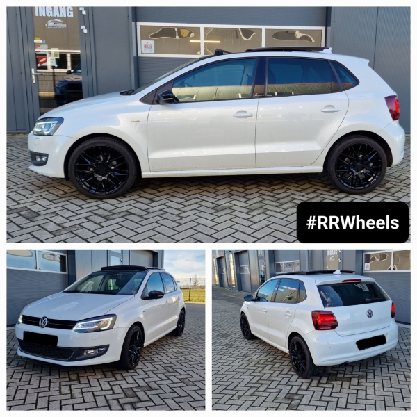 Volkswagen Polo MK5 met 17 inch Japan Racing velgen, type JR28 in Gloss Black 7J ET35. Mooie velgen voor deze auto!