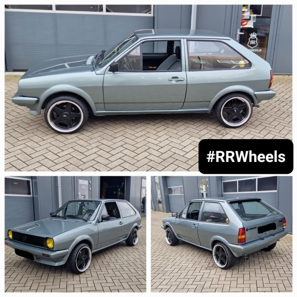  Volkswagen Polo 86 MK1 hebben wij voorzien van 16 inch HSR deep dish velgen in 8J ET30 inclusief Nankang banden in 165 45 16!