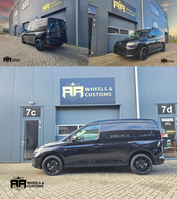 We hebben deze Volkswagen Caddy mogen voorzien van nieuwe riviera RF109 19 inch 8,5J 5x112 ET 45 Banden Hankook	225/35/19 EVO3 XL