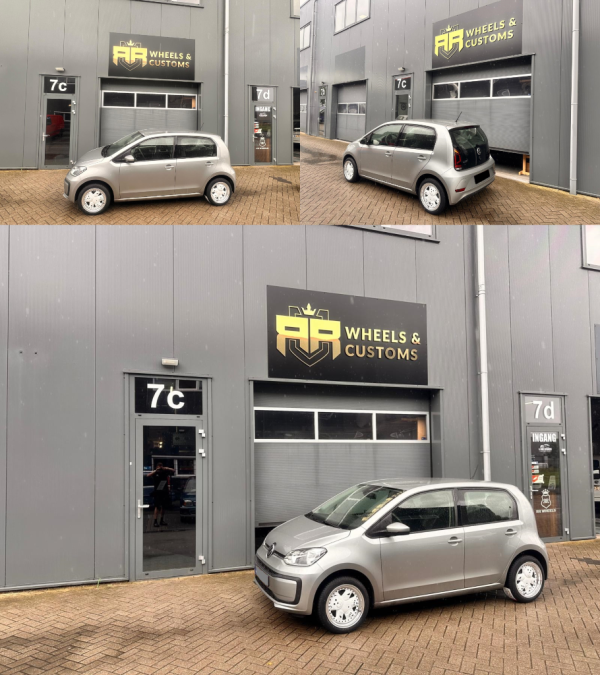 Deze Volkswagen UP hebben we uitgerust met nieuwe YKW Wheels Y5892 Teddys Full white 15 inch velgen in 4x100 7J ET30 inclusief nieuwe Vredestein Quatrac banden in 175 55 15.