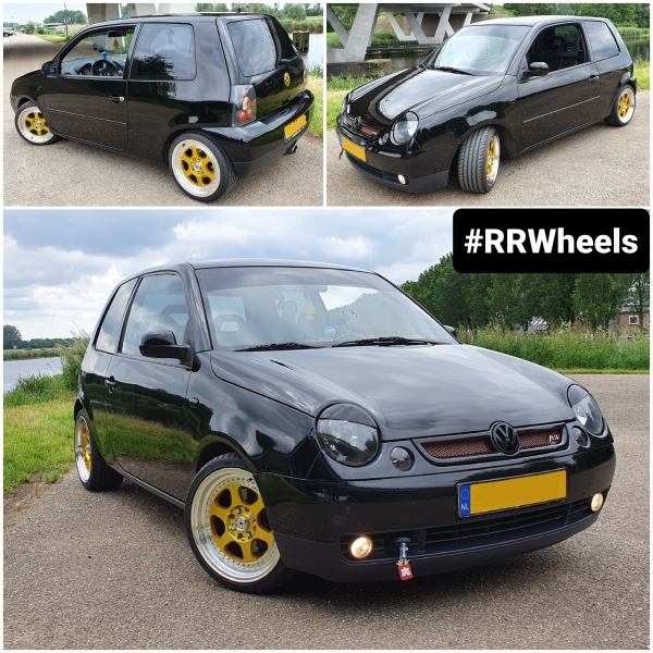 VW Lupo uitgerust met 16 inch 4x100 JF Luxury LMGT2 Gold Machined velgen in 7.5J ET35 rondom.
