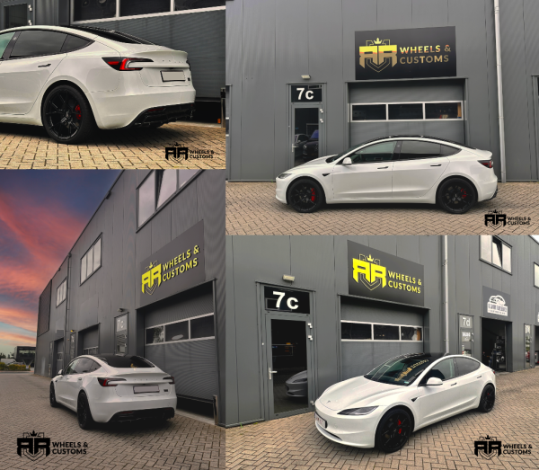 Tesla Model 3 Highland met nieuwe ABS velgen in 20 inch 8.5 / 10.5J ET38 Zwart inclusief Hankook evo 3 XL banden in 235 35 20/ 285 30 20 