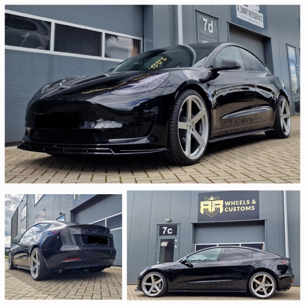 Tesla Model 3 met nieuwe custommade wielen van RR Wheels & Customs in 21 inch 9J ET32 en 10.5J ET38! Inclusief nieuwe Falken-banden in 255 30 21 en 295 25 21, ook een Full body kit van Maxton Design gemonteerd.