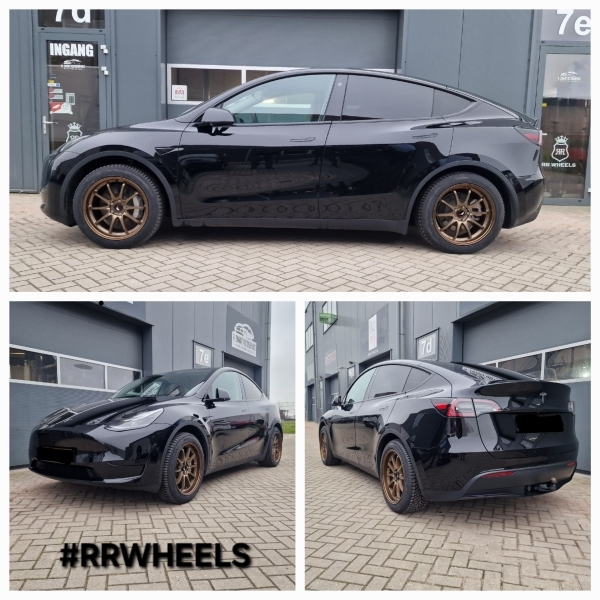 Tesla Model Y met nieuwe Japan Racing JR5 velgen in 19 inch 9.5J ET36 Rondom inclusief nieuwe Yokohama 255 45 19 banden!